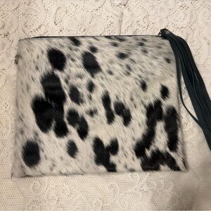 Cowhide Authentic Leather Crossbody Purse Bag with Black White Genuine Cow Hair